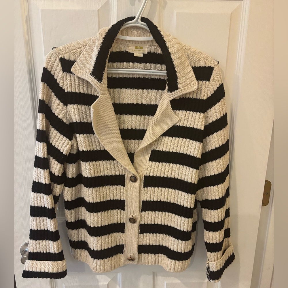 Maeve by Anthropologie Black and Cream Striped Cardigan